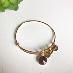 ALEX AND ANI Gold Tone Purple Jeweled Charm Bangle Expandable Bracelet
